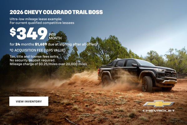 Chevy Colorado Trailboss 2026. Ejemplo de alquiler con kilometraje ultrabajo: Para los actuales competidores cualificados...